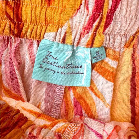 TRUE DESTINATIONS Pink Orange Floral Wide Leg Palazzo Pants Beach Coverup Size S - Picture 2 of 3